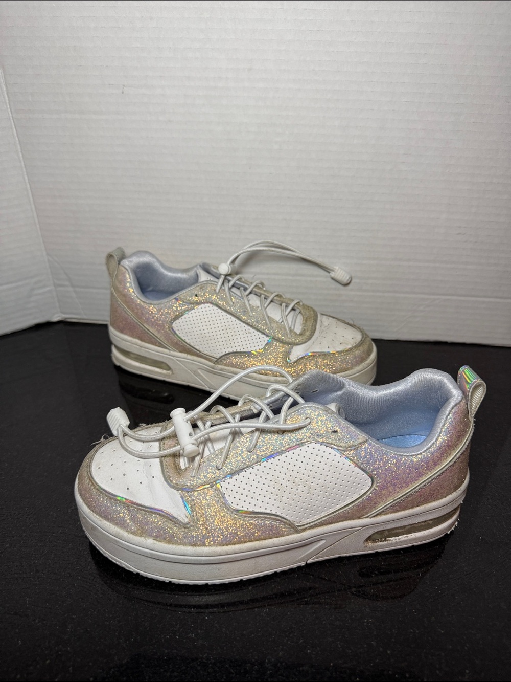 Skechers Court Hi Iridescent White Glitter Kids Sneakers Size 3
